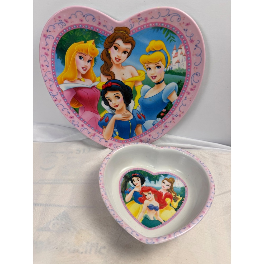 Disney Princess Heart Shaped Melamine Plate and Bowl Set Zak Designs Pink